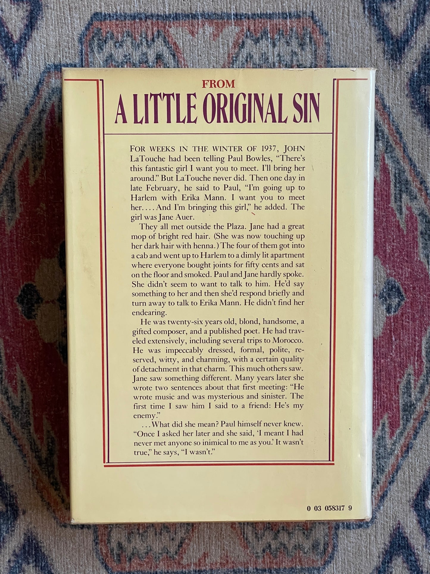 A Little Original Sin: The Life and Work of Jane Bowles by Millicent Dillon - First Edition