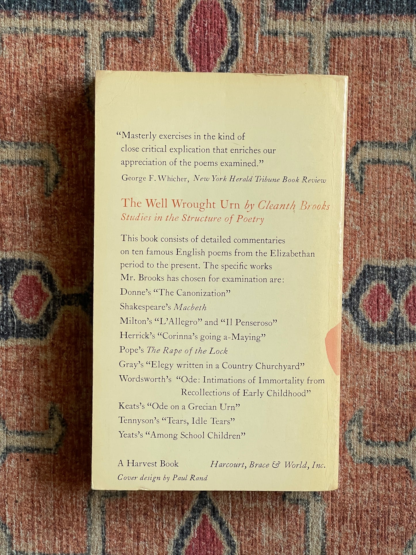 The Well-Wrought Urn: Studies in the Structure of Poetry by Cleanth Brooks