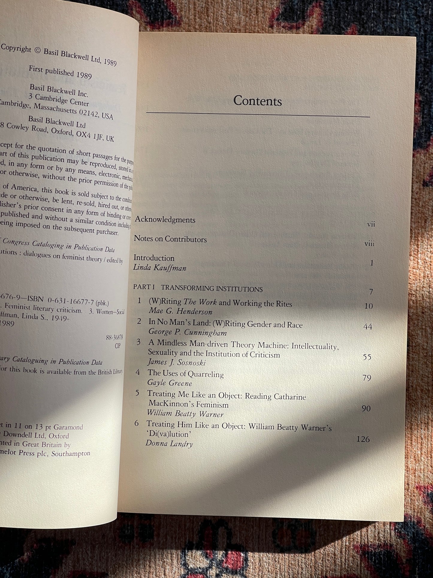 Feminism and Institutions: Dialogues on Feminist Theory by Linda Kauffman