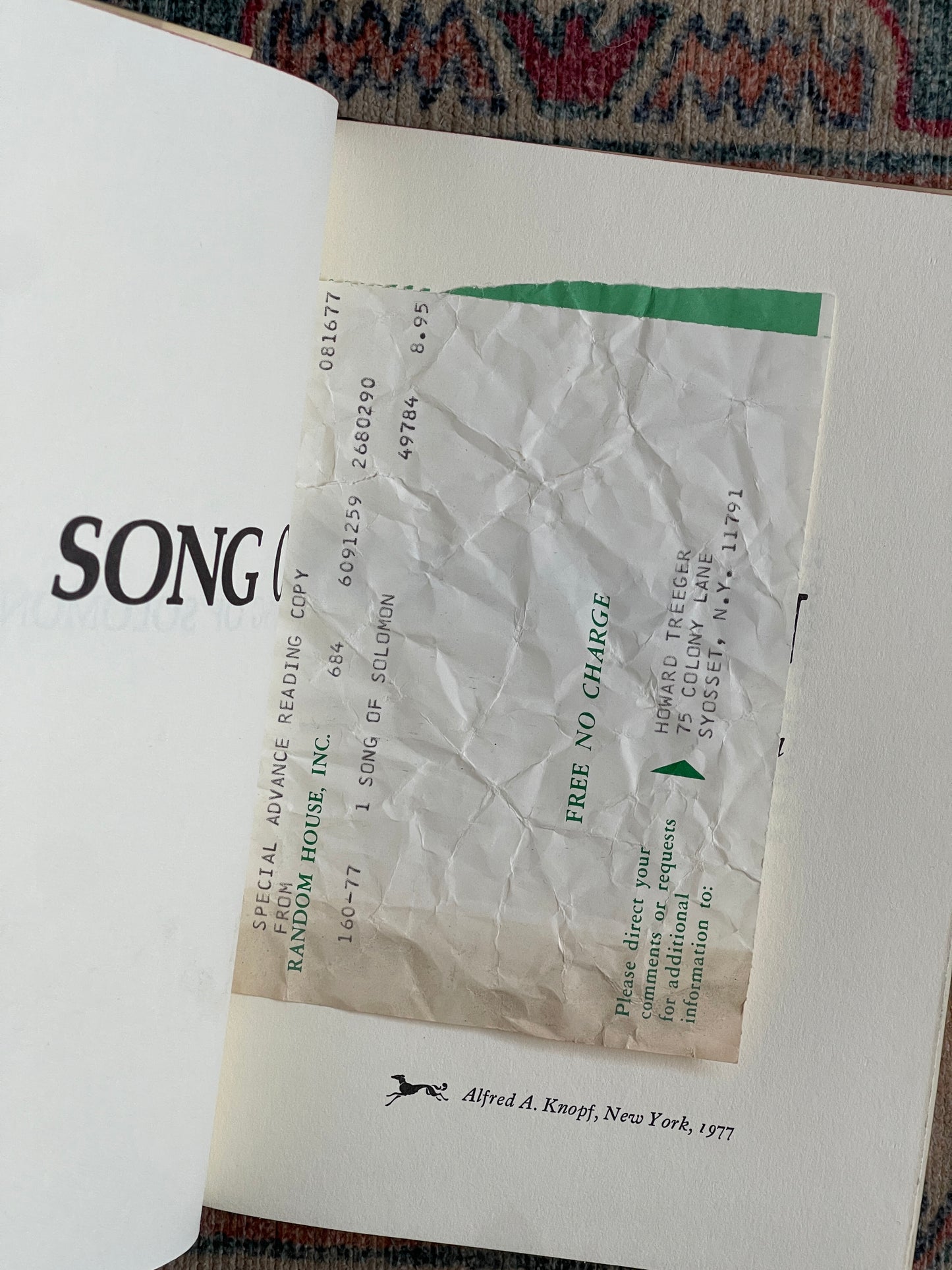 Song of Solomon by Toni Morrison - First Edition